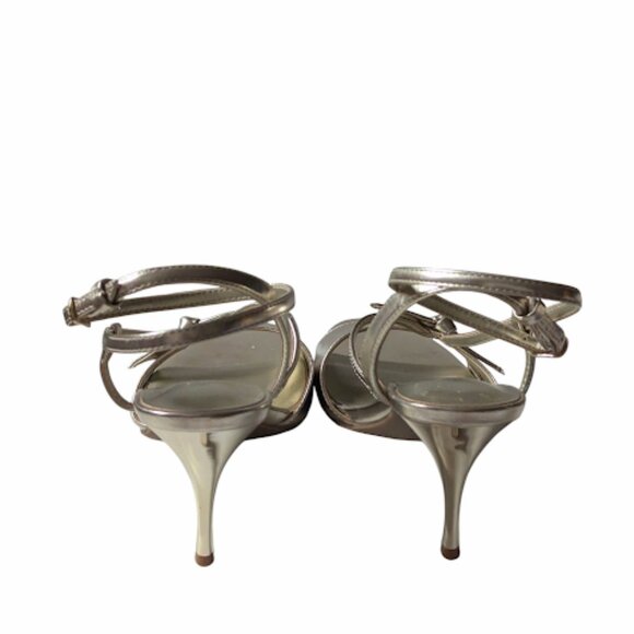 Nine West Strappy Gold High Heel Open Toe Holiday Sandals Size 8 New w/out Box - Picture 4 of 7